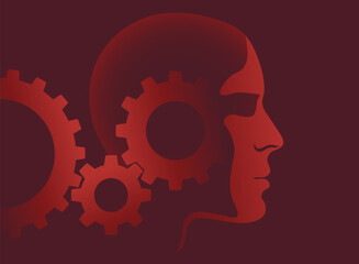 Human head with gears mechanism instead of brain
