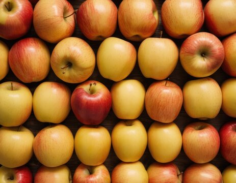 an image of apples in a pile with one on top