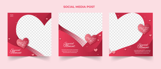 Set of love wedding party special day for social media post template vector