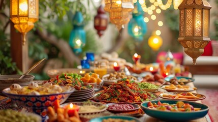 delicious dishes on the table for Iftar - obrazy, fototapety, plakaty