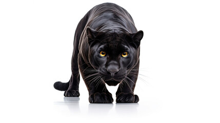 Standing black panther isolated on white background