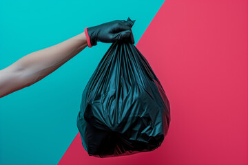 Hand holding a bag of garbage