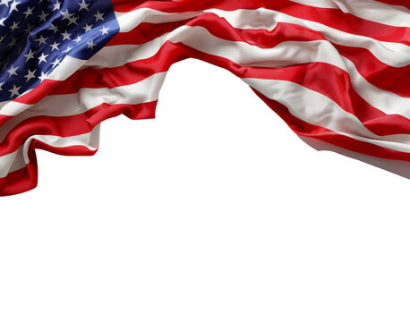 US American flag isolated on white transparent, copy space, National holiday template, PNG