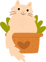 Cat Sitting In Flower Pot