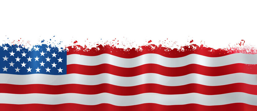 US banner, ripped and torn American flag flyer isolated on white transparent, National holiday, PNG