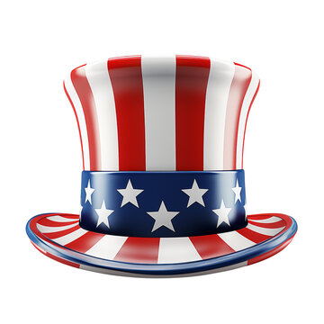 US flag Uncle Sam hat isolated on white transparent, USA national patriotic cap, PNG