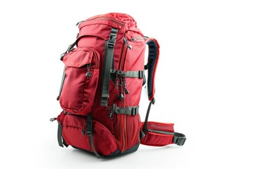 Isolated red backpack on white background.