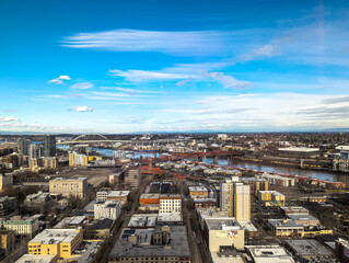 Views of Portland from a high point in the city. View from the window of the Portland City Grill...
