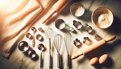 Essential Ingredients and Tools for Cupcake Baking Laid Out - obrazy, fototapety, plakaty