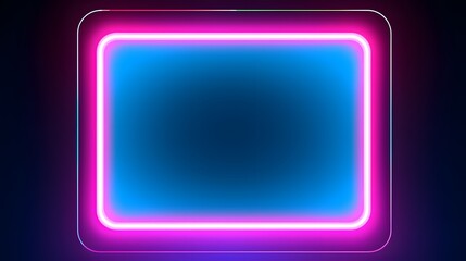 Vector 3d render, square glowing in the dark, pink blue neon light, illuminate frame design. Abstract cosmic vibrant color backdrop. Glowing neon light. Neon frame with rounded corners