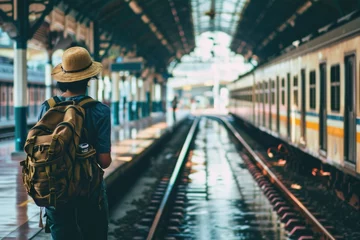 Foto op Aluminium Asian traveler with backpack at train station © darshika