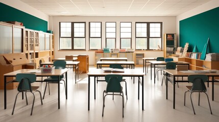 The Inviting Interior of a Classroom, Equipped with Student Desks