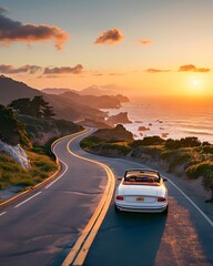  road trip with an image of a car driving along in highway at sunset