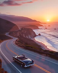  road trip with an image of a car driving along in highway at sunset
