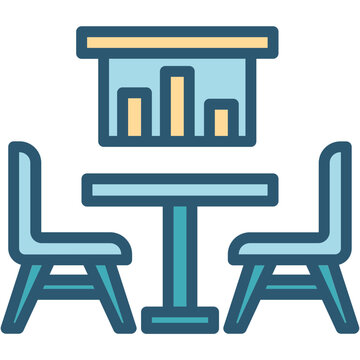 blue table and chairs with bar graph clip art preview