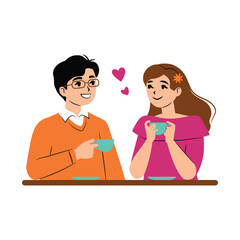Happy couple in love having tea or coffee