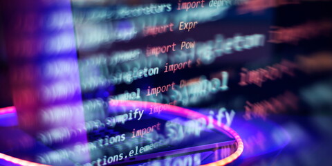 Computer script. Programming code abstract screen of software developer.