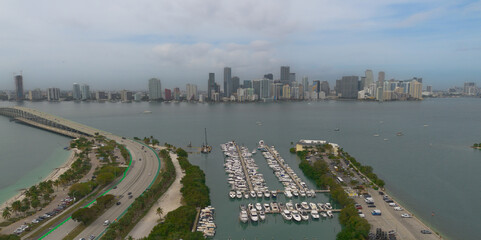 Miami seen from Key Biscayne Bay in Florida, United States