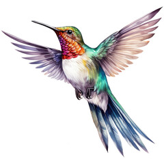 Watercolor hummingbird isolated on transparent background