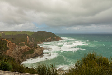 A view of the Bass Strait shoreline off the the Great Ocean Road in southern Victoria, Australia.