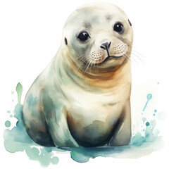 Obraz premium Watercolor seal isolated on transparent background
