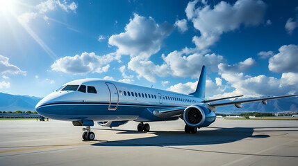 Commercial airplane ready for departure on sunny day