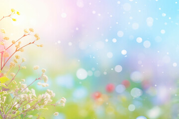 Obraz premium Beautiful multicolored spring meadow background with wild flowers and bokeh lights