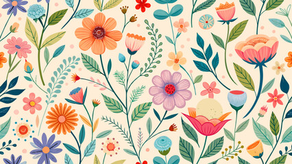 Cute feminine watercolor seamless pattern with wildflowers.hand drawn - obrazy, fototapety, plakaty