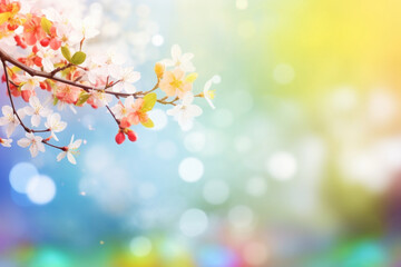 Obraz premium Beautiful multicolored spring blossom background with bokeh lights