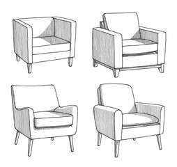 Set of Lounge Chairs Illustration, hand drawn Sofa vector