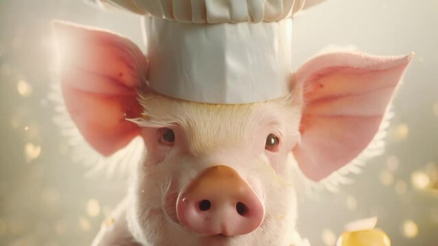 a pig wearing a chef's hat