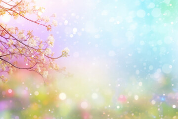 Fototapeta premium Beautiful multicolored spring blossom background with bokeh lights