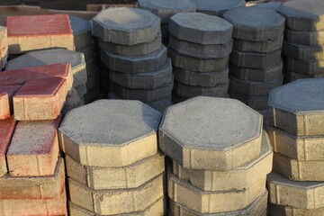 Pile of paving block stones in a rural environment