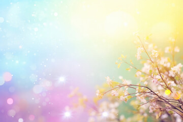 Beautiful multicolored spring blossom background with bokeh lights
