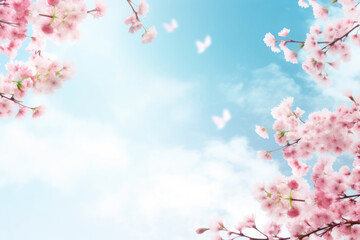 Beautiful spring blossom background with blue sky - obrazy, fototapety, plakaty