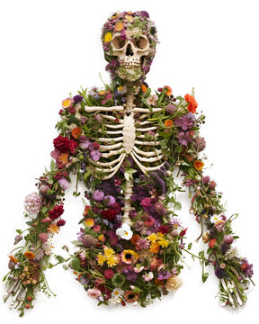  skeleton made of flowers in the mude