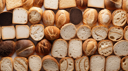 Bakery Mosaic Background. A variety of breads create a warm, textured pattern; perfect for bakery or culinary themes.