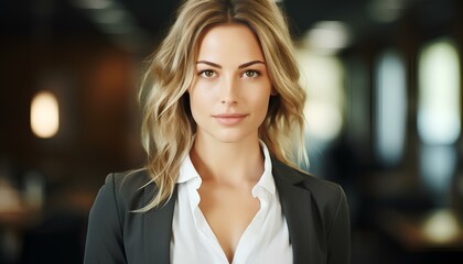 Obraz premium businesswoman looking into the camera in her office. Businesswoman and woman CEO.Leadership, Entrepreneurship, Innovation, business