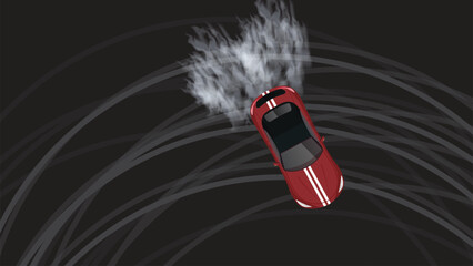 top view flat cartoon of car vehicle drift racing in curve road © moxumbic