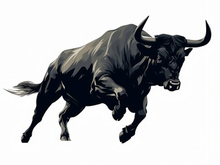 Black bull silhouette on a white background
