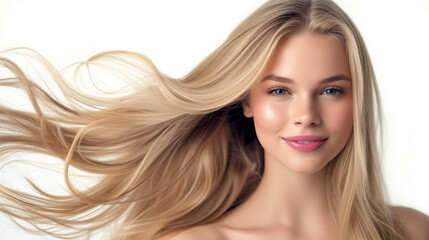 Fototapeta premium Portrait of a blond beauty with beautiful healthy long hair