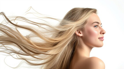 Portrait of a blond beauty with beautiful healthy long hair