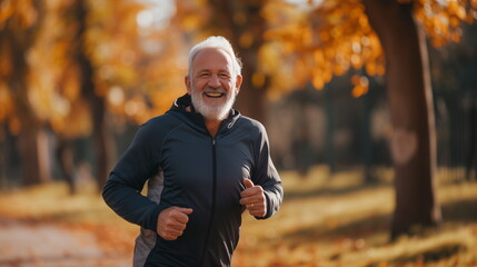 Obraz premium Happy mature man running in park