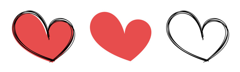 Pink pen drawn scribbled heart icons. Happy Valentine's day doodle banner or letter template. Vector illustration