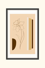 Continuous one simple single abstract line drawing of a daffodil flower icon in silhouette on a white background. Linear stylized.