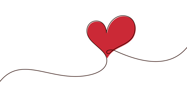 recommend clip art: Single red heart continuous wavy line art drawing on white background. Happy Valentine's day header or banner or letter template.