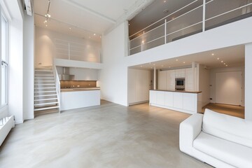 Eine leere gro&szlig;e moderne Neubauwohnung, Loft