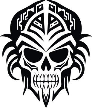 tribal skull and elements tattoo design, sticker vector illustration