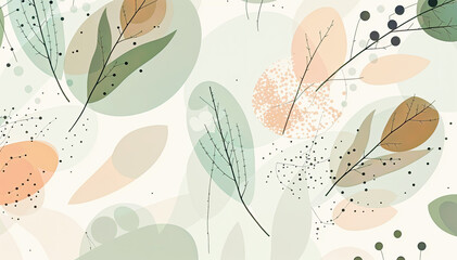 luxury pattern of leaves and branches in green, pink, and brown colors in light green color background 