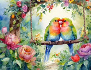 love birds on a tree swing